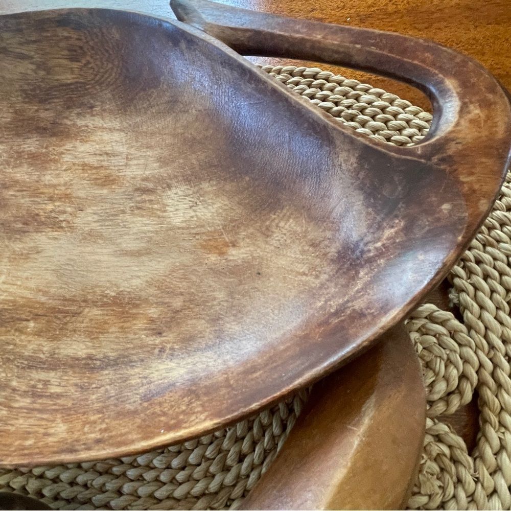 Vintage MCM Wooden Monkey Pod 10 Piece Fruit and Leaf Shaped Bowl Set - Picture 9 of 15